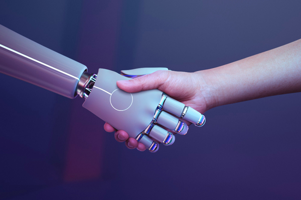 fondo humano apreton manos robot era digital futurista